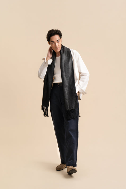 Black Dotty Flower Silk Scarf