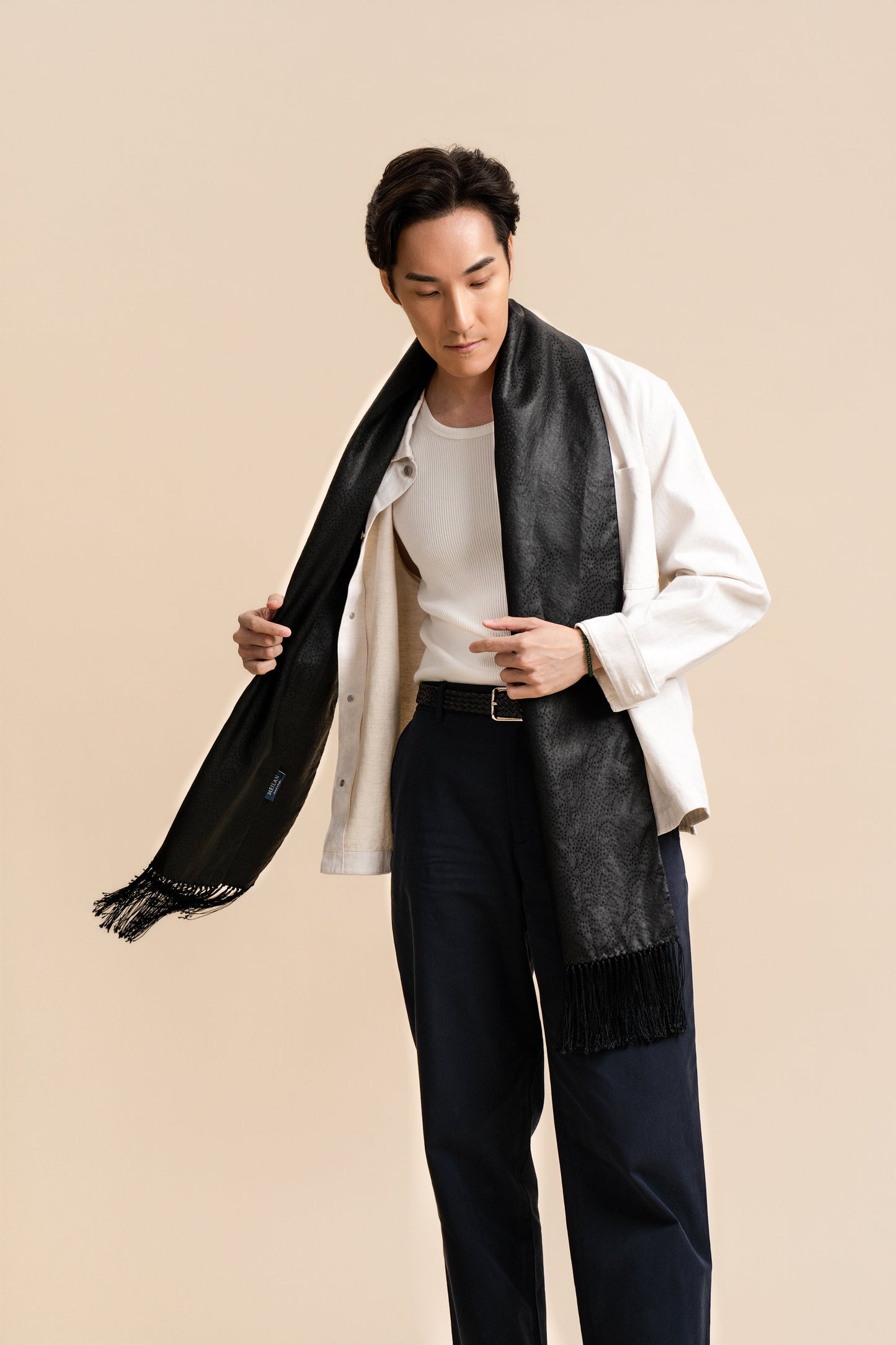 Black Dotty Flower Silk Scarf