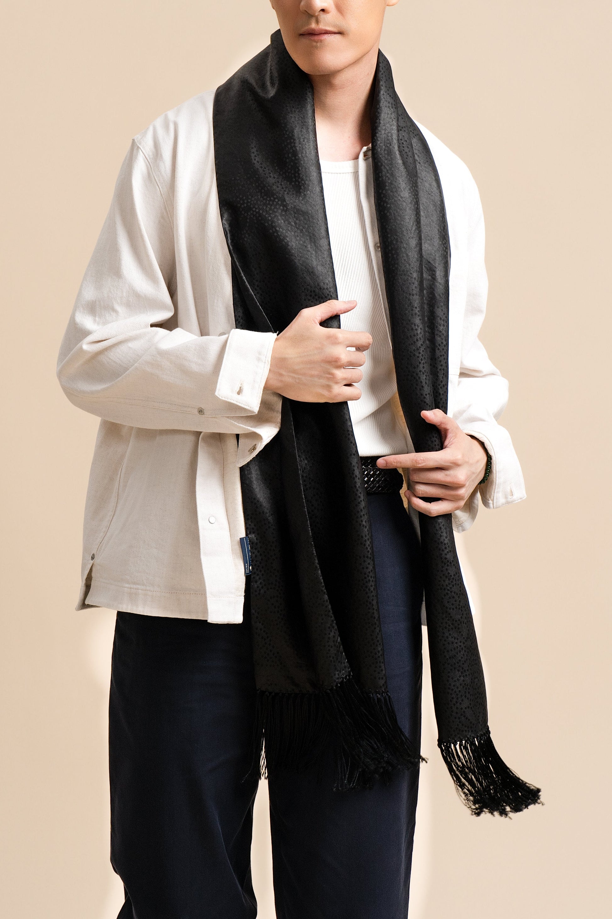 Black Dotty Flower Silk Scarf