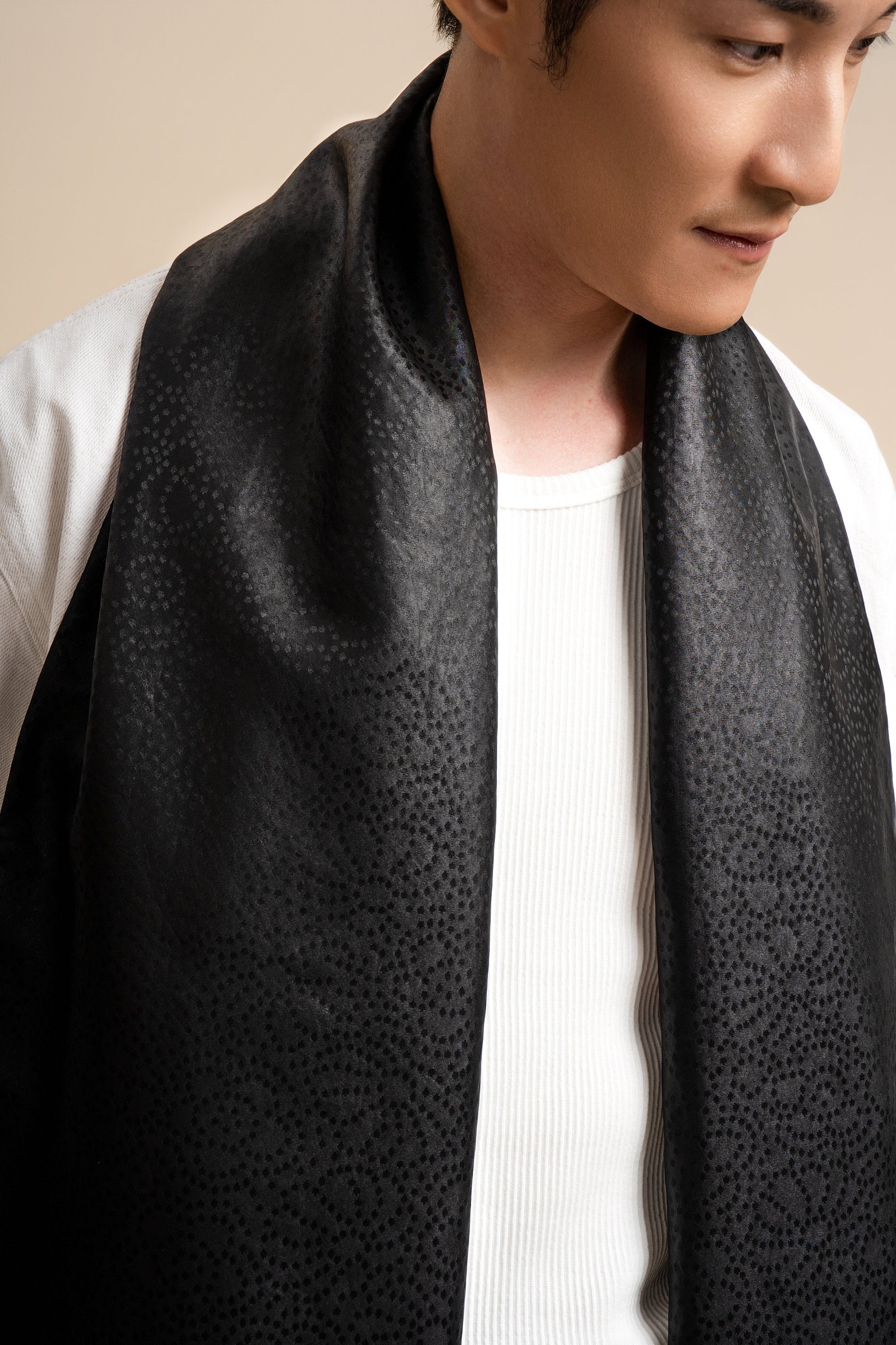 Black Dotty Flower Silk Scarf