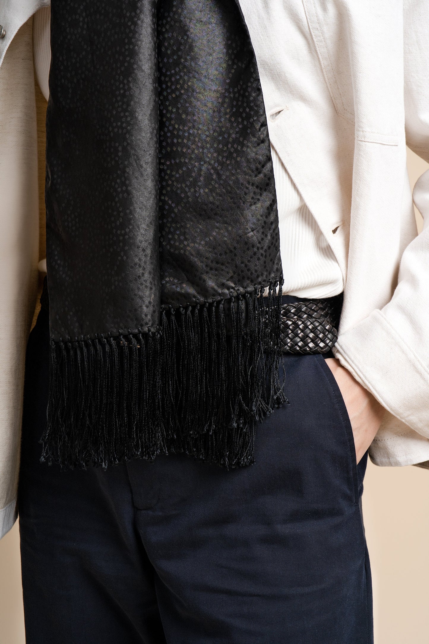 Black Dotty Flower Silk Scarf