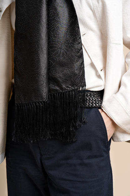 Black Dotty Flower Silk Scarf
