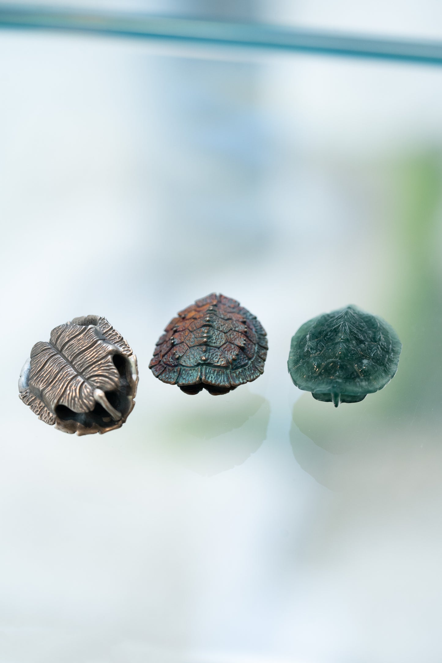 Turtle Shell Pendants in silver and jadeite