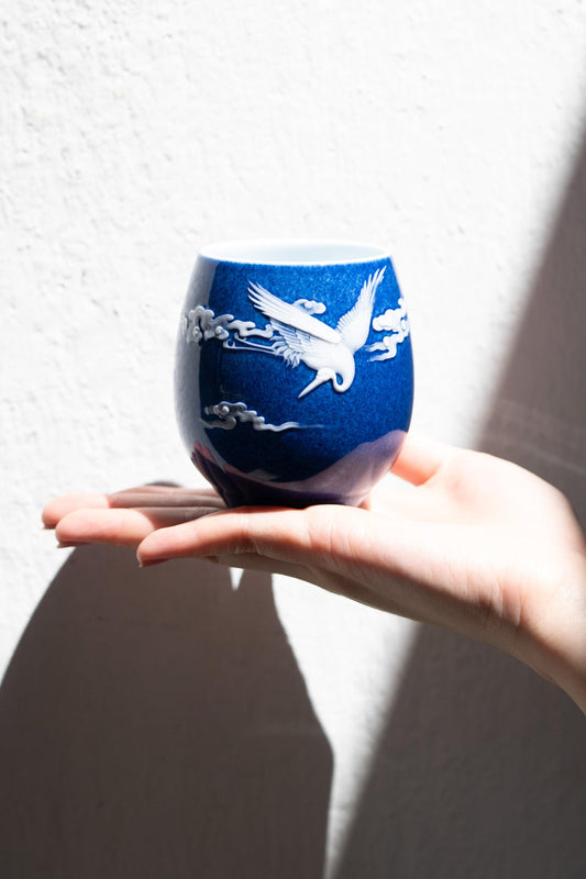 Porcelain Cup - Crane in Flight - Meilan Jewelry & Arts Ltd