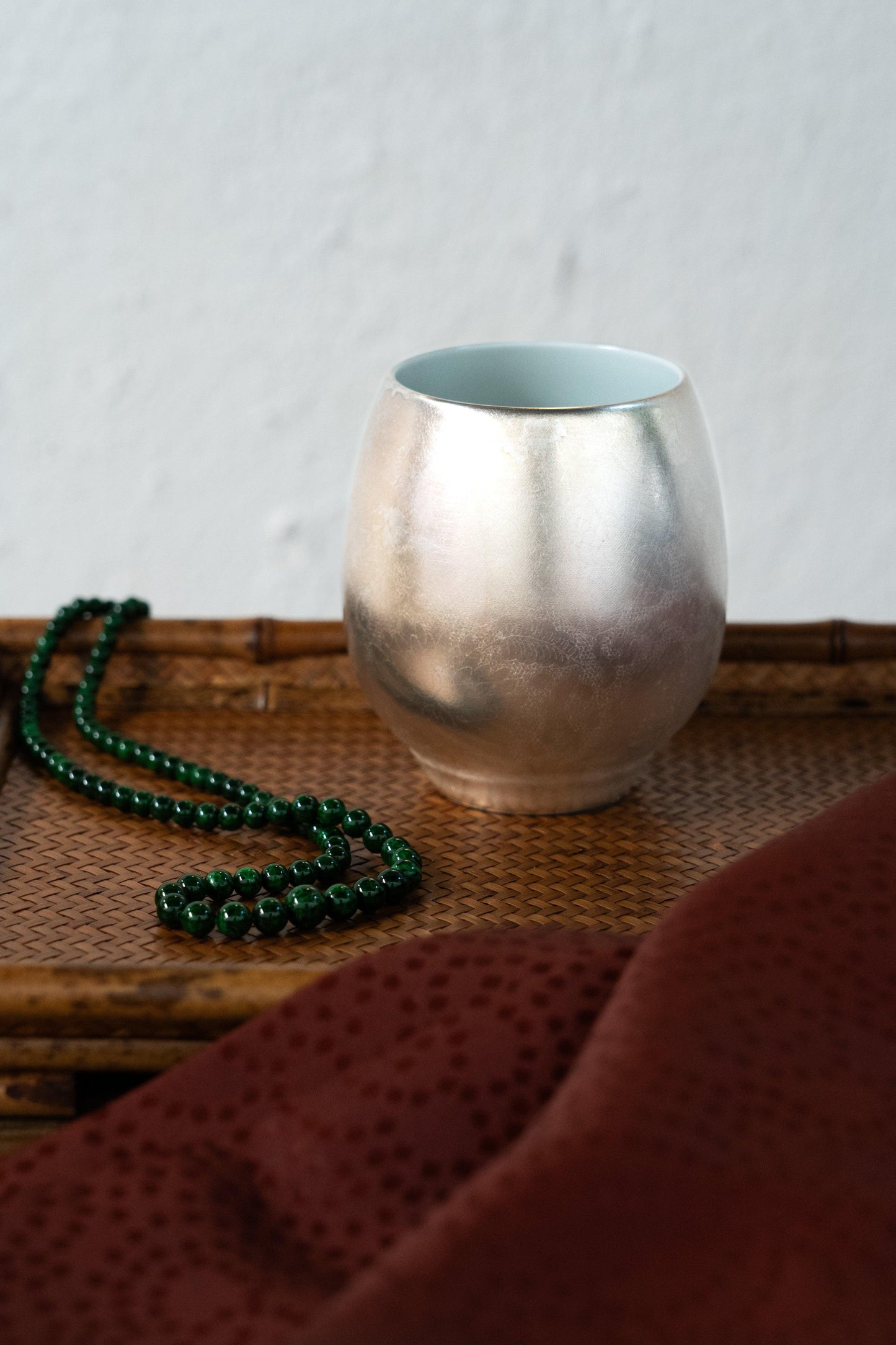 Porcelain Cup - Pure Silver Plated with floral engraving - Meilan Jewelry & Arts Ltd