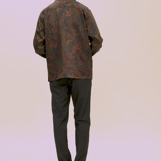 Green Crown of Thorns Long Sleeve Silk Shirt