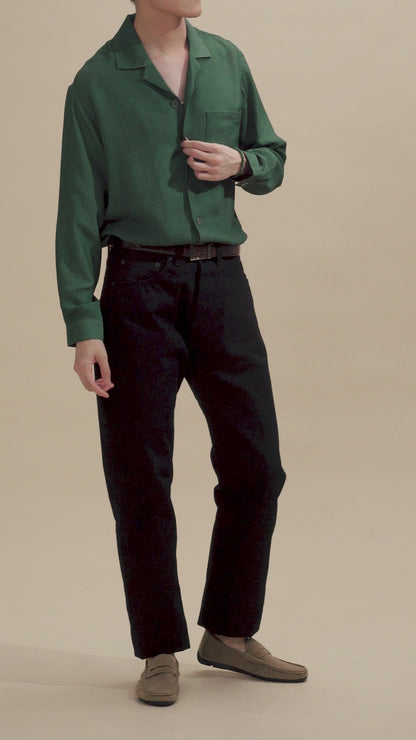 Pure Silk Long Sleeve Shirt - Striped Green