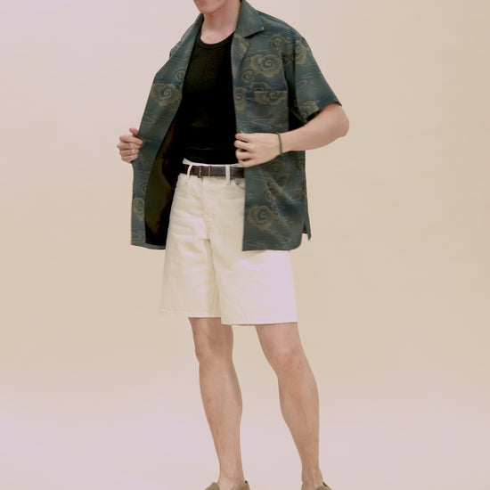 Pure Silk Shirt - Teal with Cloud Motifs