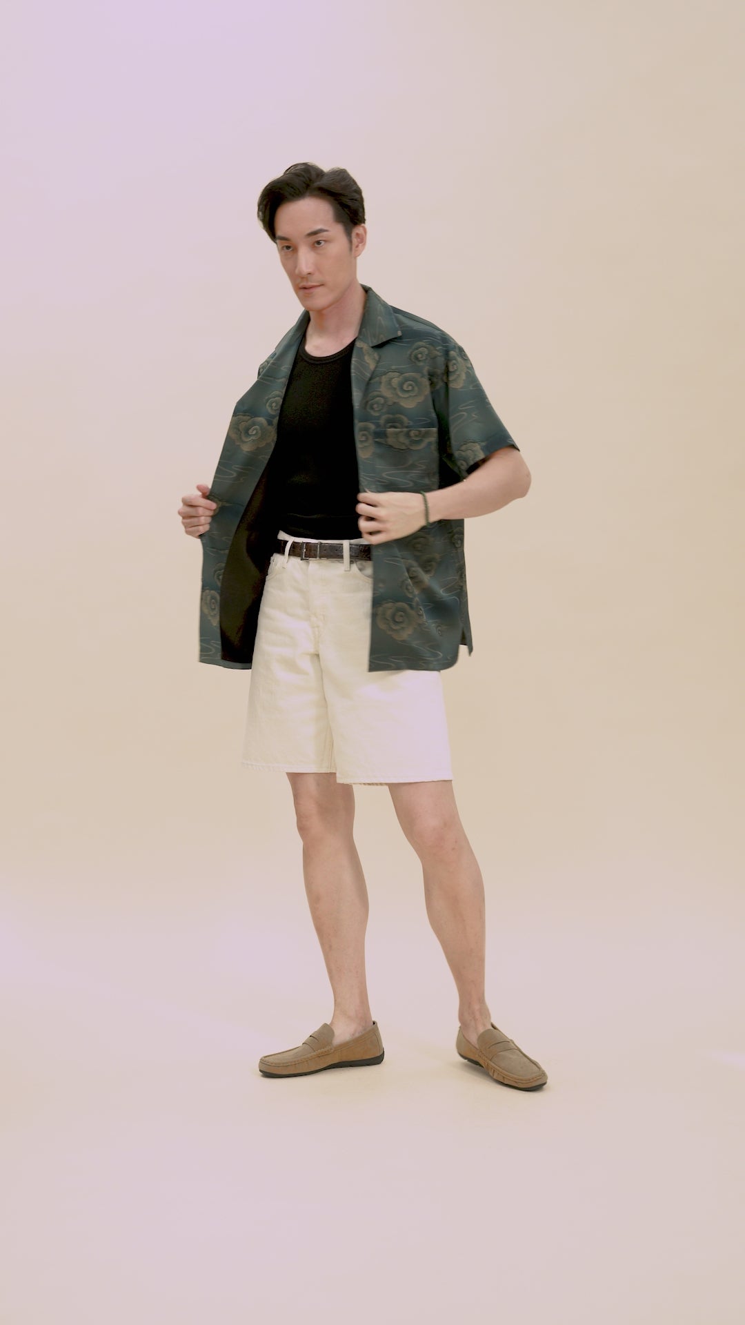 Pure Silk Shirt - Teal with Cloud Motifs