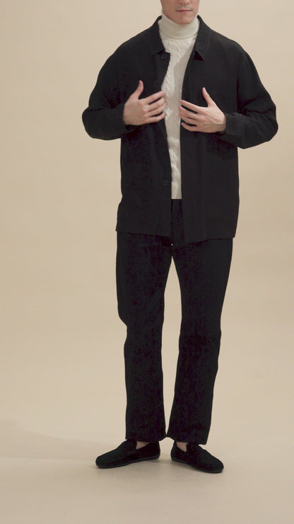 Pure Silk Long Sleeve Shirt - Black