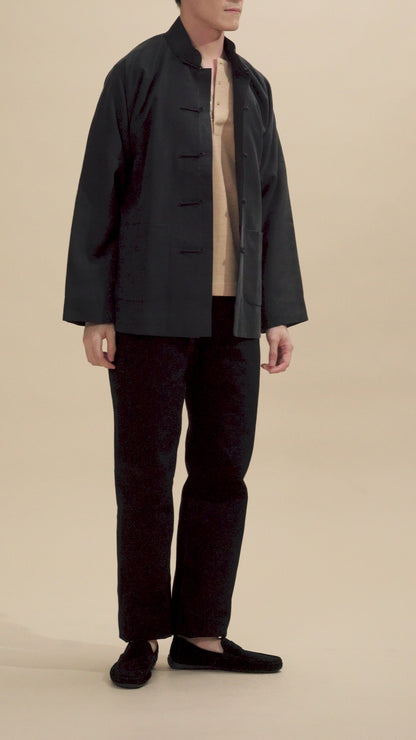 Pure Silk Tang Jacket - Black