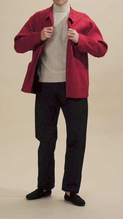 Pure Silk Long Sleeve Shirt Jacket - Red