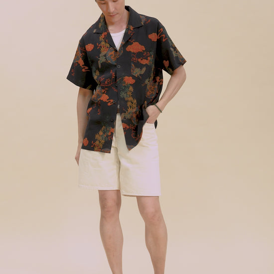 Pure Silk Shirt - Navy in Flora and Fauna