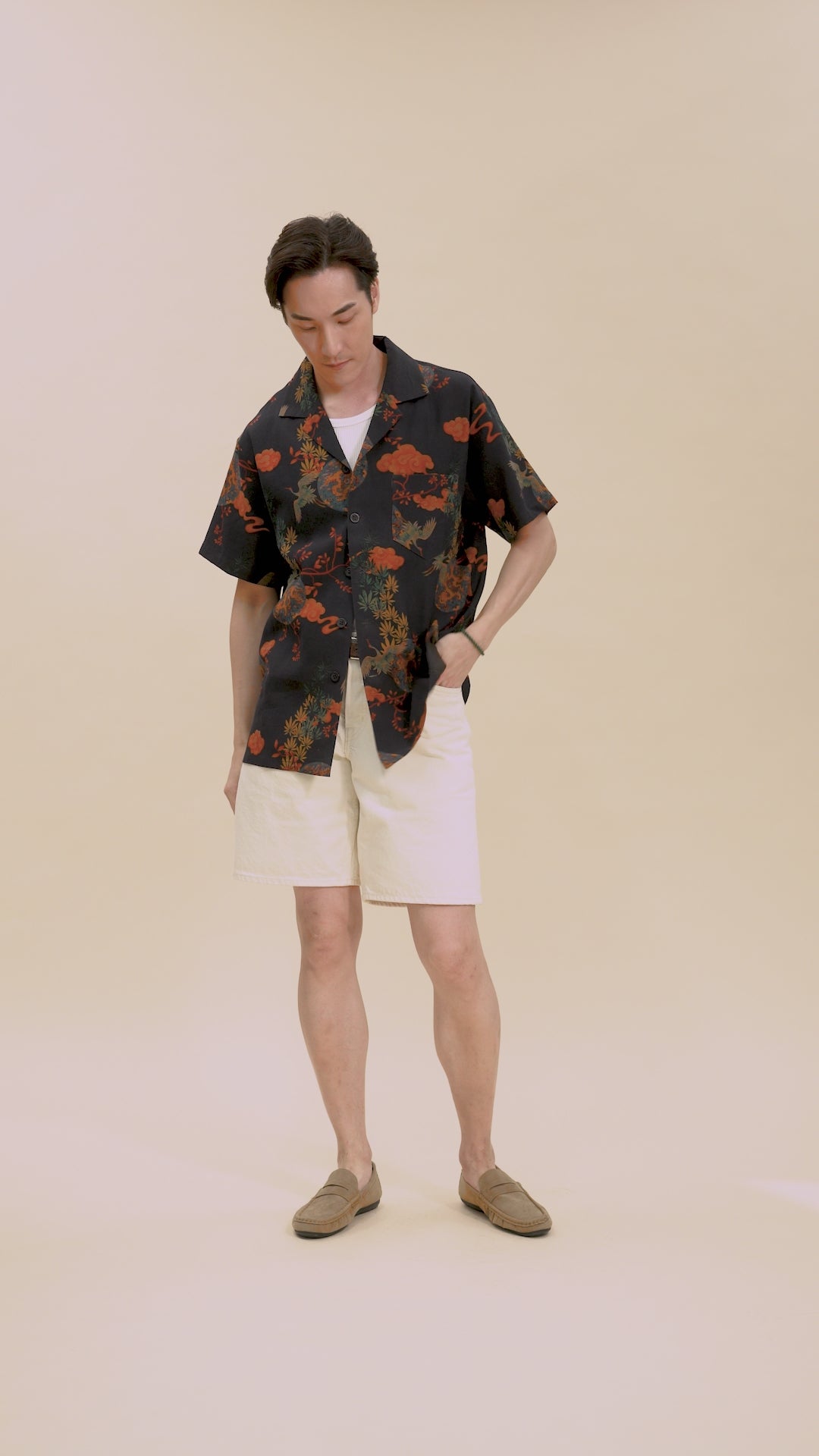 Pure Silk Shirt - Navy in Flora and Fauna