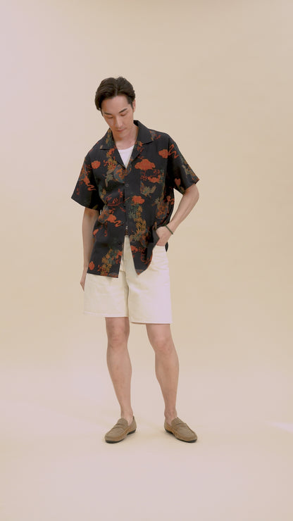 Pure Silk Shirt - Navy in Flora and Fauna