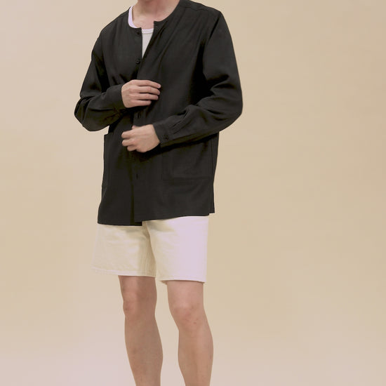 40 Momme Black Silk Round Collar Shirt