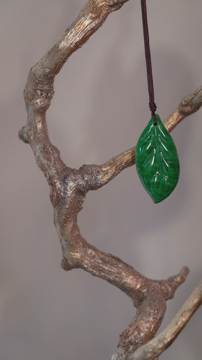 Carved Leaf - Green Jadeite - Pendant