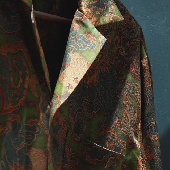 Green Crown of Thorns Long Sleeve Silk Shirt