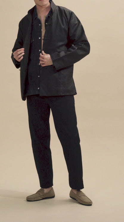 Brown Textured Silk Slub Tang Jacket