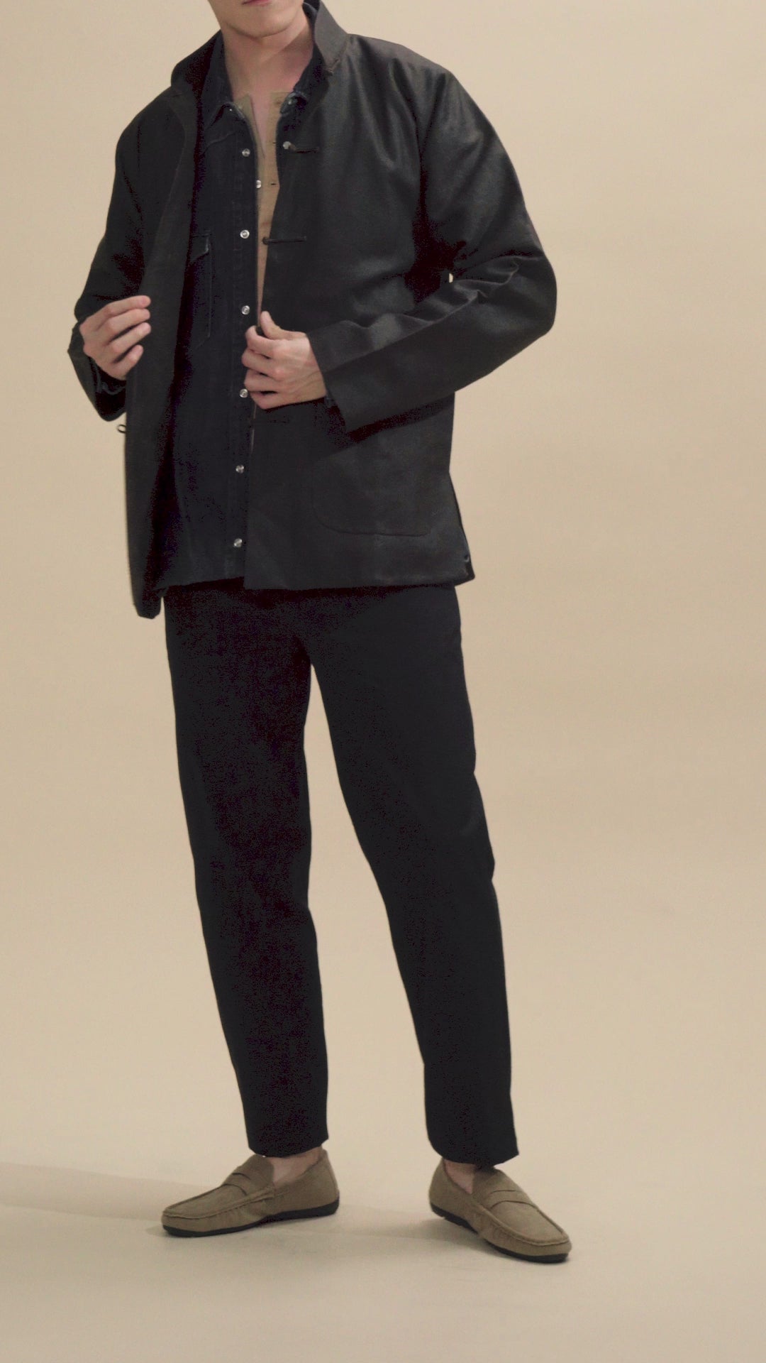 Brown Textured Silk Slub Tang Jacket