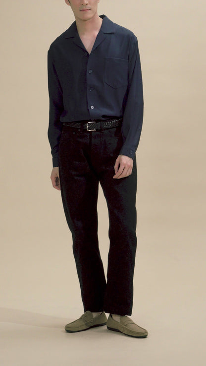 Blue Long Sleeve Silk Shirt