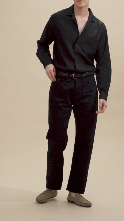 Pure Silk Long Sleeve Shirt - Black
