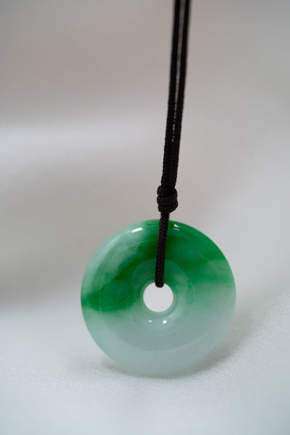 White Jadeite Zen Doughnut with Green patches - Meilan Jewelry & Arts Ltd